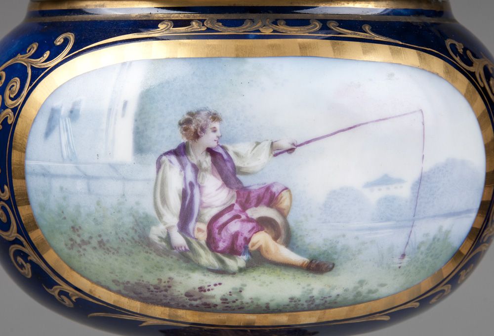 19th C. Paris Porcelain Sevres Style Painted Banquet Lamp 19th C. Paris Porcelain Sevres Style Painted Banquet Lamp
