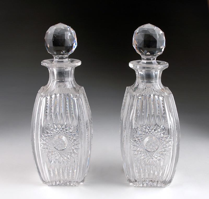 Matching Pair of late 19th C. Crystal Zipper Cut Stoppered Decanter Matching Pair of late 19th C. Crystal Zipper Cut Stoppered Decanter