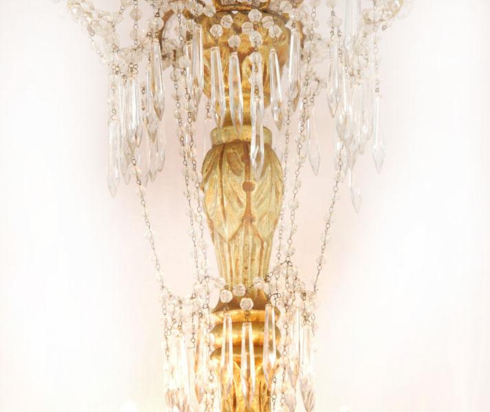 Venetian 6 Light Hand Carved Giltwood and Crystal Chandelier Venetian 6 Light Hand Carved Giltwood and Crystal Chandelier