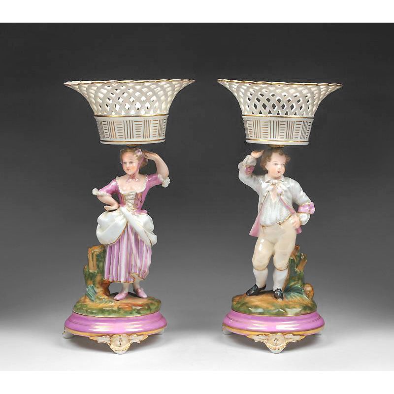 Pr. Paris Porcelain Gillet & Brianchon Figural Compotes Pr. Paris Porcelain Gillet & Brianchon Figural Compotes