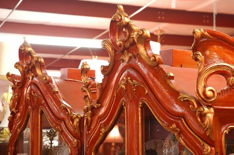 Mid 20th C. Carved Venetian China Cabinet Polychromed in Chinese Red Enamels Mid 20th C. Carved Venetian China Cabinet Polychromed in Chinese Red Enamels