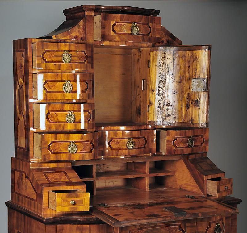 South German Bronze Mounted Walnut Parquetry Secretary Cabinet South German Bronze Mounted Walnut Parquetry Secretary Cabinet