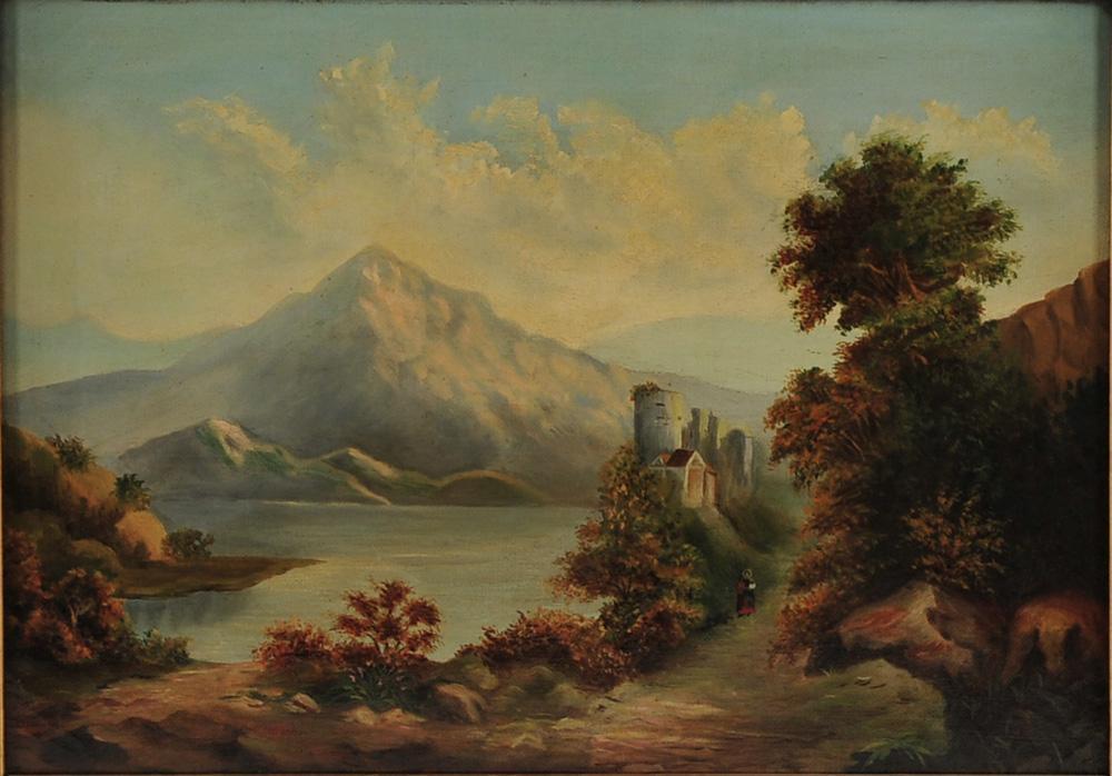 Scenic Swiss Oil Painting on Canvas of Landscape, 19th Century Scenic Swiss Oil Painting on Canvas of Landscape, 19th Century