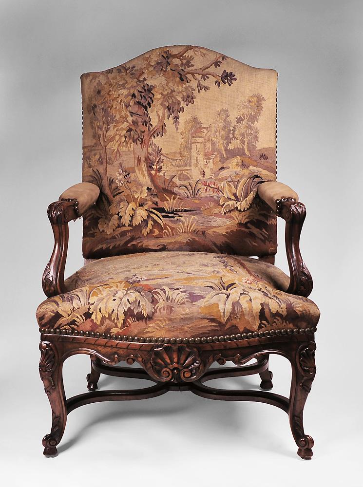 Carved 19th C. Louis XV Armchair with Aubusson Tapestry Carved 19th C. Louis XV Armchair with Aubusson Tapestry