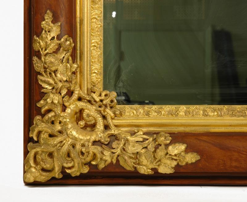French Napoleon III Bronze Mounted Rosewood Mirror French Napoleon III Bronze Mounted Rosewood Mirror