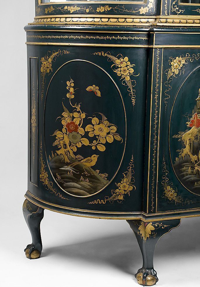 Late Edwardian Chinoiserie Decorated Queen Anne Style China Cabinet Late Edwardian Chinoiserie Decorated Queen Anne Style China Cabinet