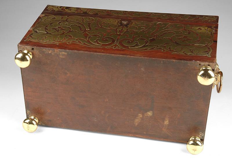 19th C. Rosewood Regency Tea Caddy with Brass Overlay 19th C. Rosewood Regency Tea Caddy with Brass Overlay