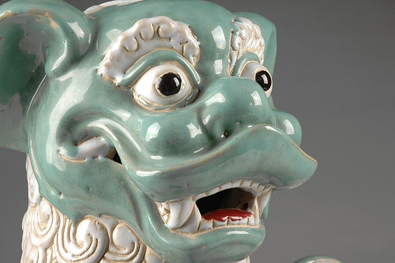 Pr. of 19th C. Chinese Export Porcelain Celadon Lion Dogs Pr. of 19th C. Chinese Export Porcelain Celadon Lion Dogs