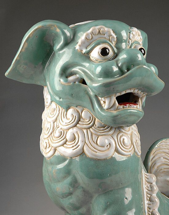 Pr. of 19th C. Chinese Export Porcelain Celadon Lion Dogs Pr. of 19th C. Chinese Export Porcelain Celadon Lion Dogs