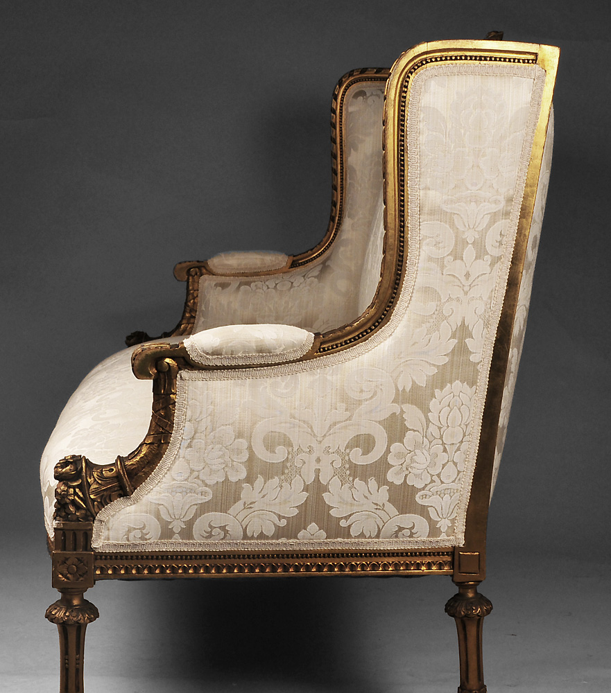 19th C. Louis XVI Giltwood Canape a Confidente or Sofa 19th C. Louis XVI Giltwood Canape a Confidente or Sofa