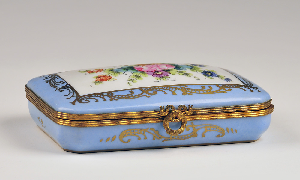 Blue Paris Porcelain Floral Hand Painted Box Blue Paris Porcelain Floral Hand Painted Box