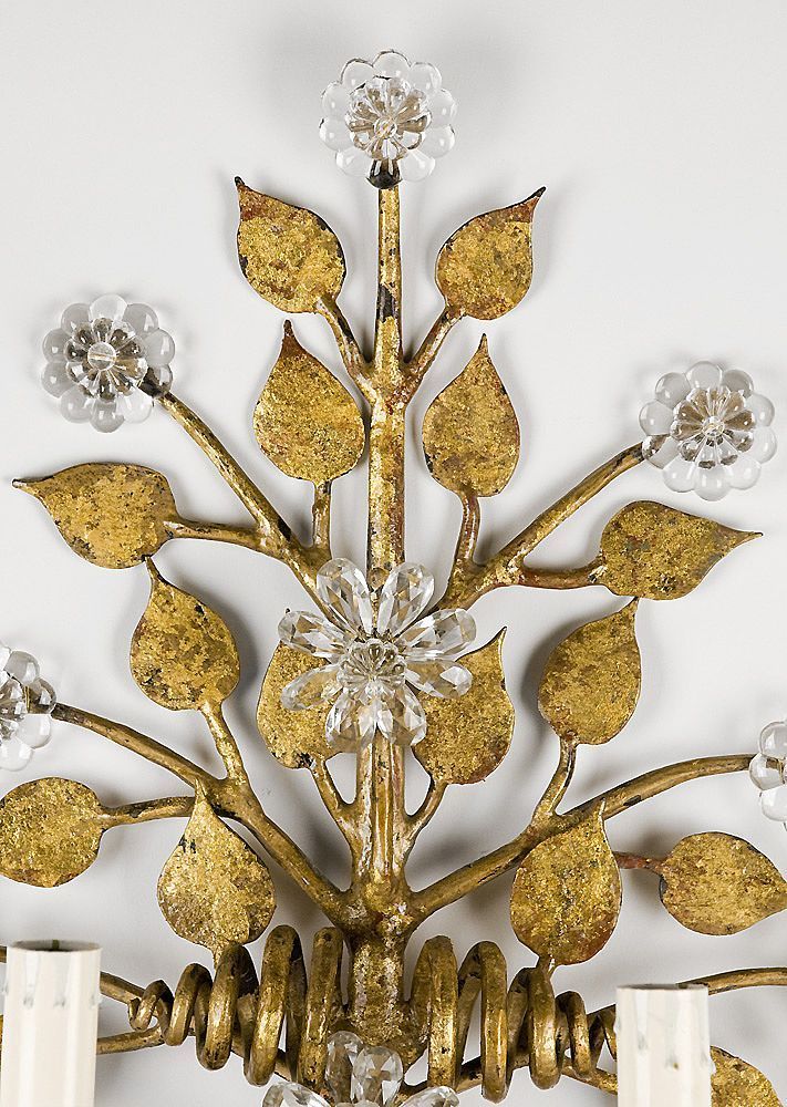 Mid 20th C. Gilded Wrought Iron Maison Bagues Style Sconces Mid 20th C. Gilded Wrought Iron Maison Bagues Style Sconces