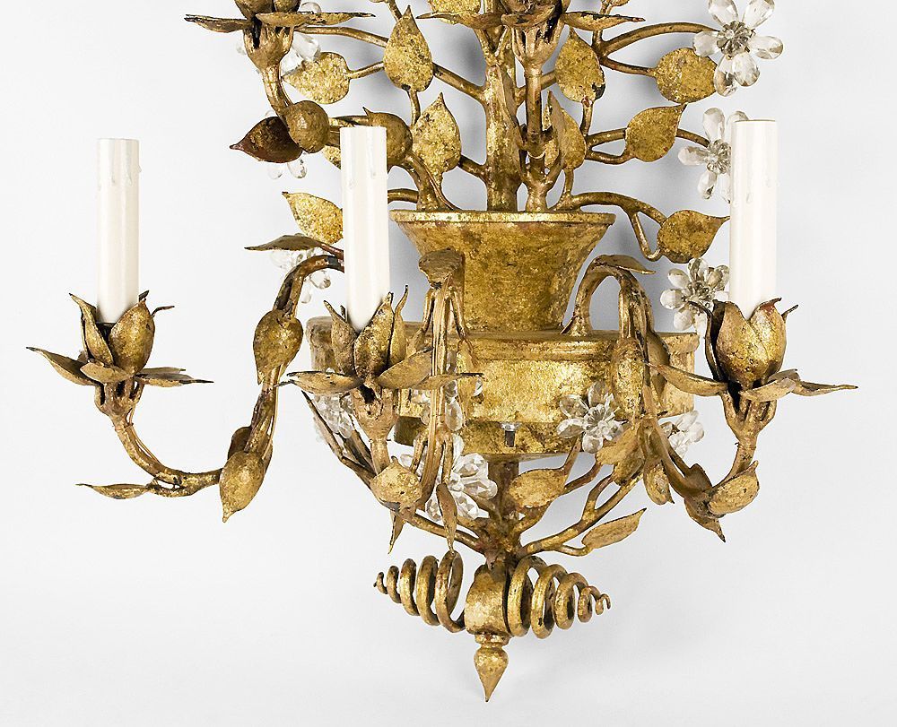 Mid 20th C. Gilded Wrought Iron Maison Bagues Style Sconces Mid 20th C. Gilded Wrought Iron Maison Bagues Style Sconces