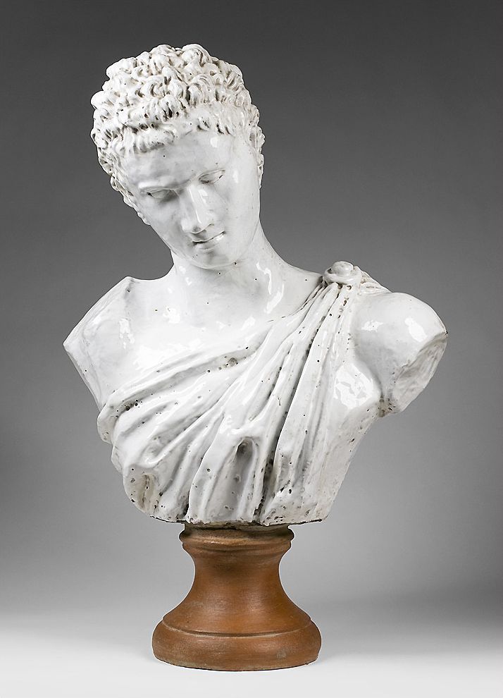19th C. Della Robbia Style Glazed Terracotta Bust of Alexander The Great 19th C. Della Robbia Style Glazed Terracotta Bust of Alexander The Great