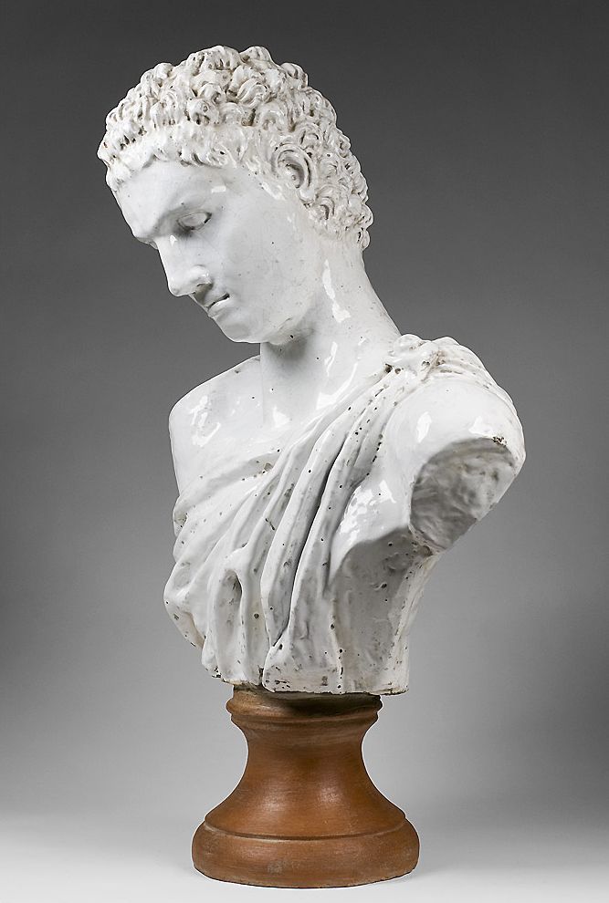19th C. Della Robbia Style Glazed Terracotta Bust of Alexander The Great 19th C. Della Robbia Style Glazed Terracotta Bust of Alexander The Great