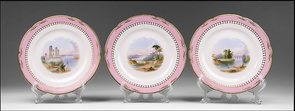 19th C. Minton Hand Painted Scenic 14 Piece Dessert Set 19th C. Minton Hand Painted Scenic 14 Piece Dessert Set