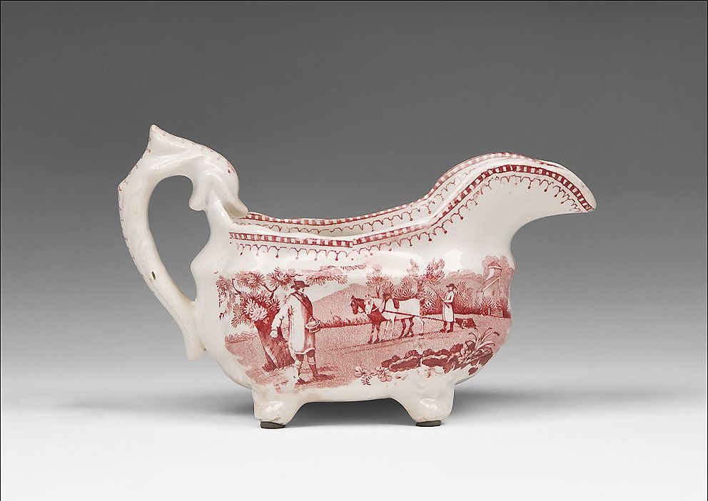Early 19th Century Red Transferware Staffordshire Cream Pitcher Early 19th Century Red Transferware Staffordshire Cream Pitcher