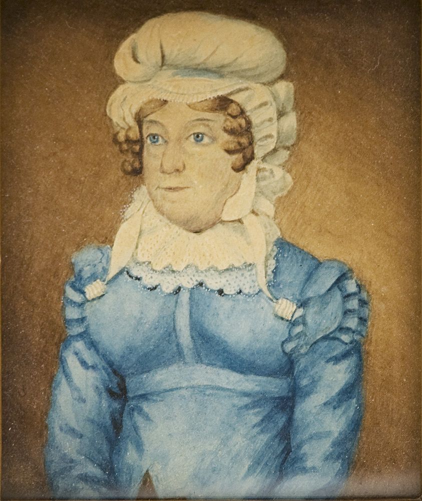 English Miniature Watercolor Portrait On Card of Mrs. Ball, D. 1829 English Miniature Watercolor Portrait On Card of Mrs. Ball, D. 1829