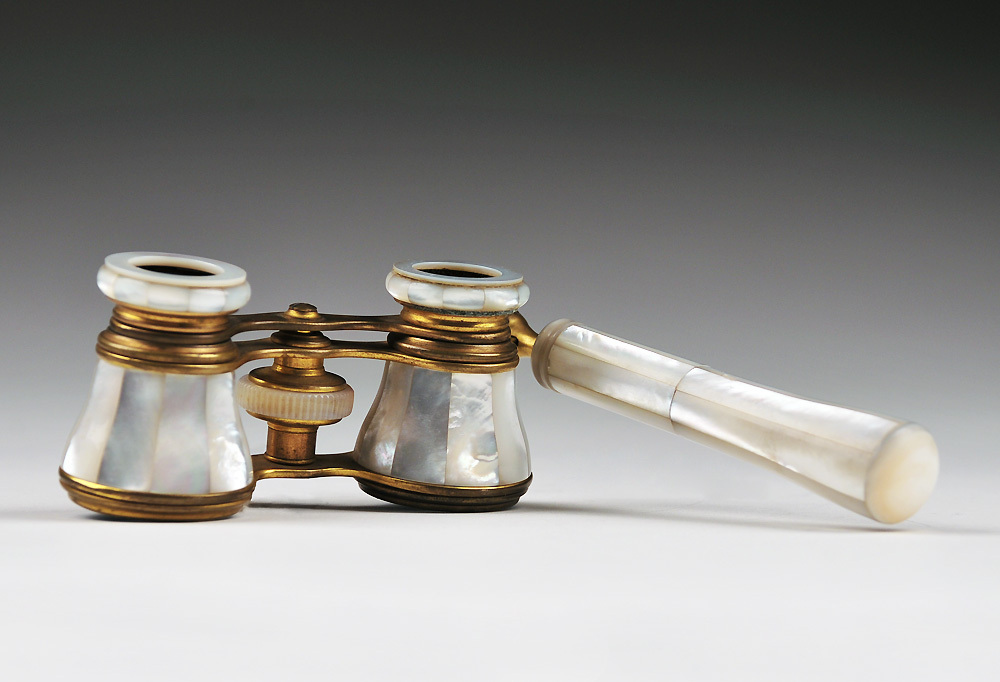 19th C. French Abalone Shell Opera Glasses by Colmont With Lorgnette Handle 19th C. French Abalone Shell Opera Glasses by Colmont With Lorgnette Handle