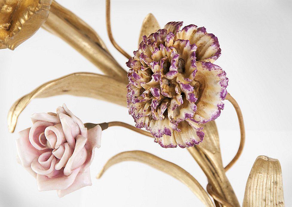 French 19th C. Bronze Floral Form Sconces With Porcelain Flowers French 19th C. Bronze Floral Form Sconces With Porcelain Flowers