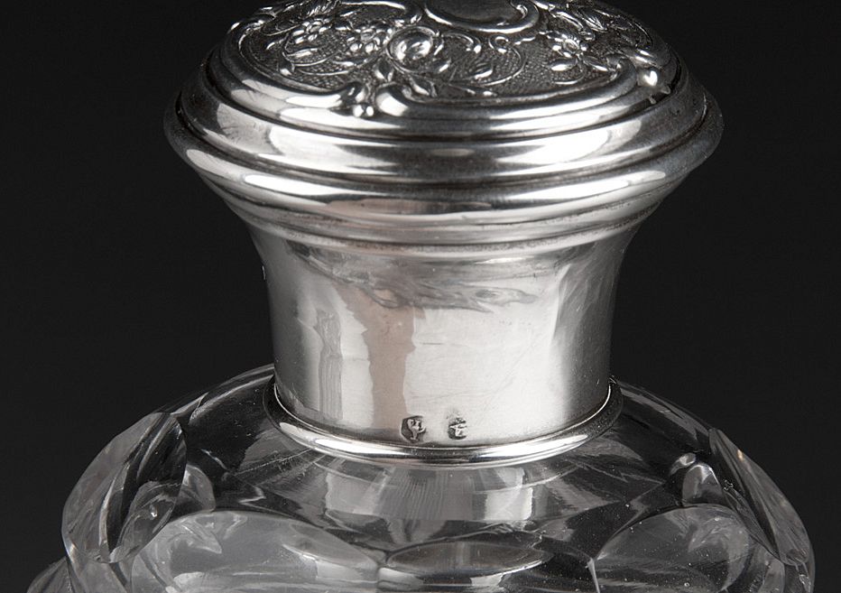 Matched Pair of Cut Glass Perfume Bottles With Sterling Covers Matched Pair of Cut Glass Perfume Bottles With Sterling Covers