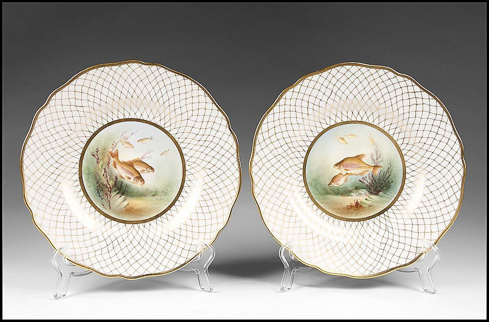 Set of 8 late 19th C. Spode Hand Painted Bone China Game Fish Plates Set of 8 late 19th C. Spode Hand Painted Bone China Game Fish Plates