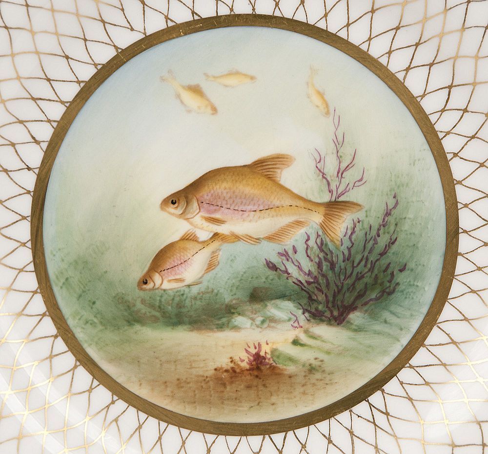 Set of 8 late 19th C. Spode Hand Painted Bone China Game Fish Plates Set of 8 late 19th C. Spode Hand Painted Bone China Game Fish Plates
