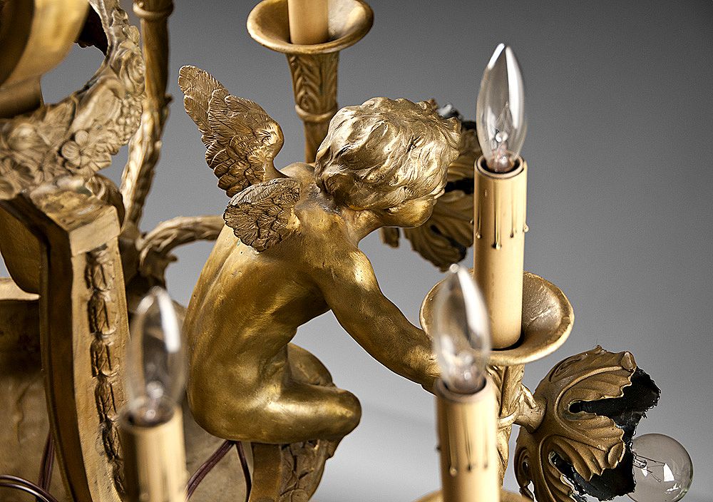 Early 20th C. French Ormolu 15 Light Cherub Chandelier Early 20th C. French Ormolu 15 Light Cherub Chandelier