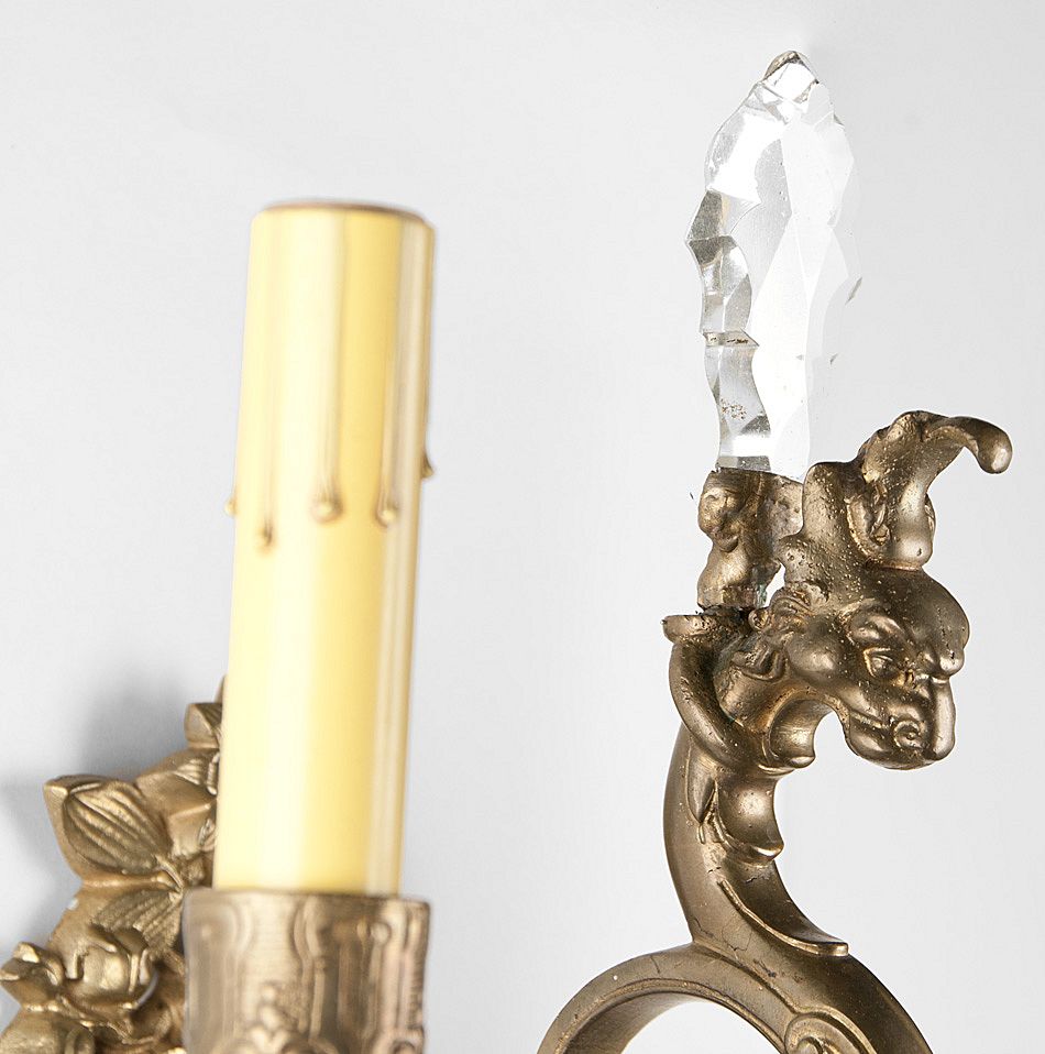 19th C. Bronze Cast French Baroque Style Three Arm Sconces 19th C. Bronze Cast French Baroque Style Three Arm Sconces