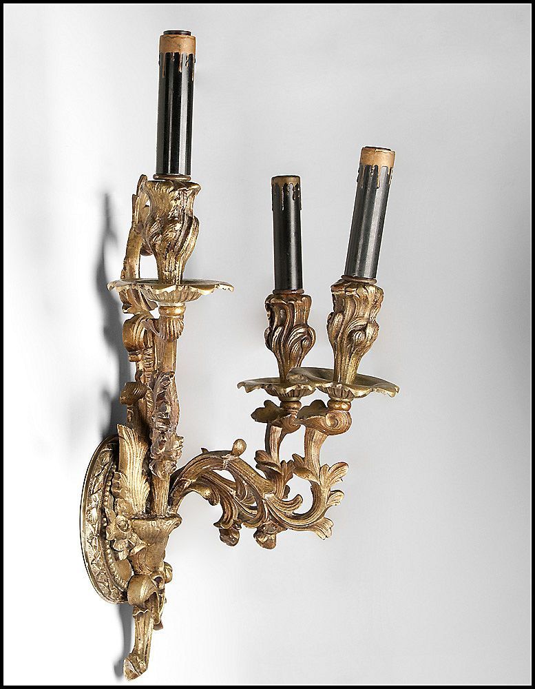 Late 19th C. Identical Pair of Louis XV Scrolled Bronze Sconces Late 19th C. Identical Pair of Louis XV Scrolled Bronze Sconces