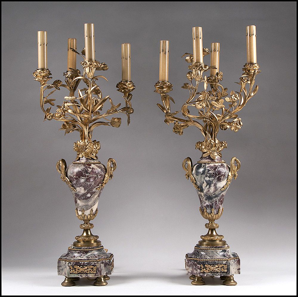 Mid 19th Century French Louis XV Style Marble and Bronze Candelabras Mid 19th Century French Louis XV Style Marble and Bronze Candelabras