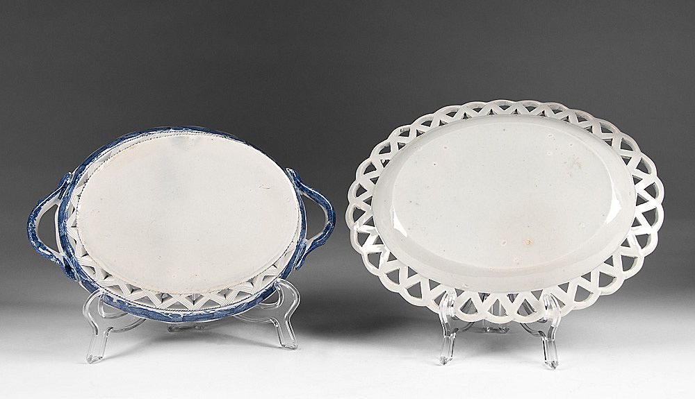 Chinoiserie Bridgeless, 1810-20, English Pearlware Chestnut Basket & Stand Chinoiserie Bridgeless, 1810-20, English Pearlware Chestnut Basket & Stand