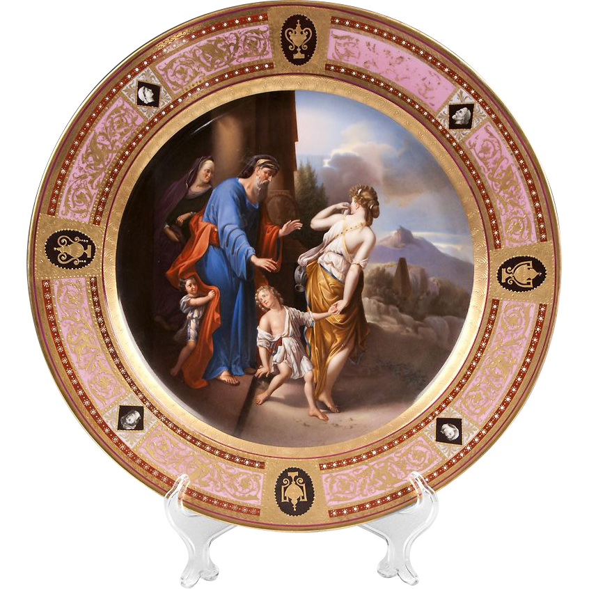 Hand Painted Royal Vienna Charger Titled Verstosung der Hagar Hand Painted Royal Vienna Charger Titled Verstosung der Hagar