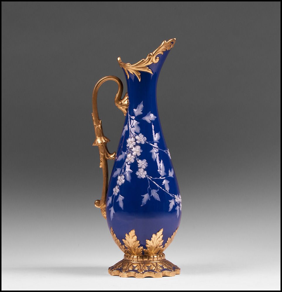 Grainger Worcester Pate Sur Pate Slate Blue Ground Ewer Grainger Worcester Pate Sur Pate Slate Blue Ground Ewer