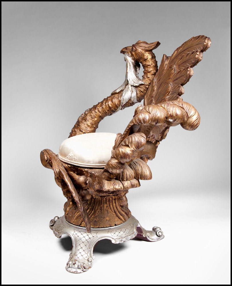 Late 19th C. Italian Venetian Carved Grotto Chair of Exotic Bird Late 19th C. Italian Venetian Carved Grotto Chair of Exotic Bird