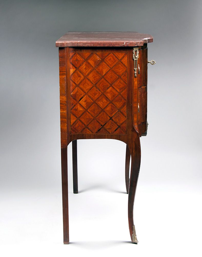19th C. Louis XV Petite Marquetry Commode Marble Top 19th C. Louis XV Petite Marquetry Commode Marble Top