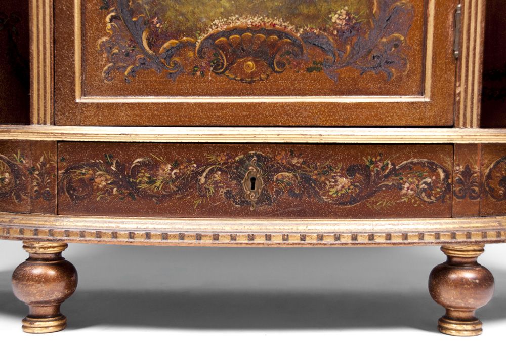 Late 19th C. Vernis Martin Demilune Cabinet Late 19th C. Vernis Martin Demilune Cabinet