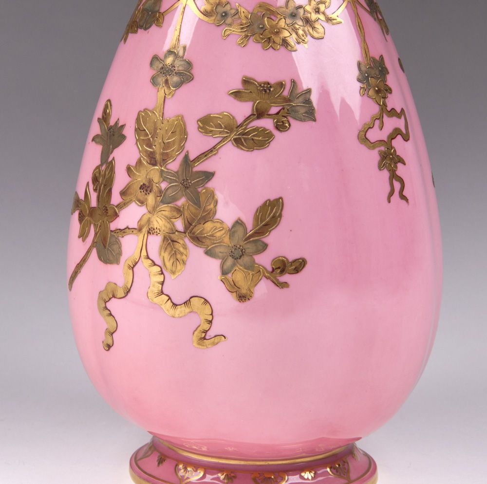 1877-90 Pink Ground Gilt And Enamel Decorated Royal Crown Ewer 1877-90 Pink Ground Gilt And Enamel Decorated Royal Crown Ewer