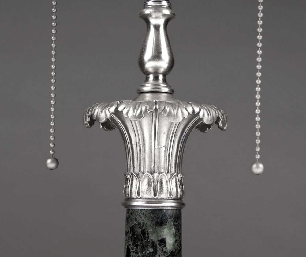 Mid 20th C. Green Marble And Silver Column Lamp Mid 20th C. Green Marble And Silver Column Lamp