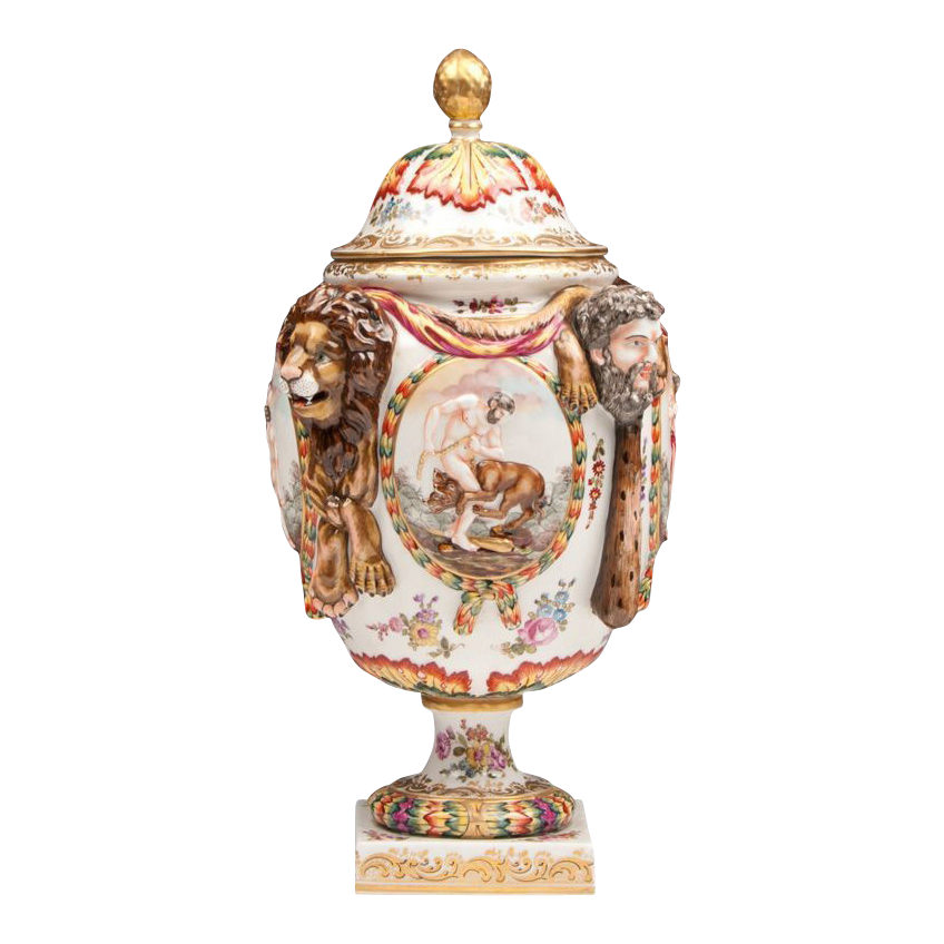 Ernst Bohne Sons Capodimonte Style Porcelain Bas Relief Urn With Cover Ernst Bohne Sons Capodimonte Style Porcelain Bas Relief Urn With Cover