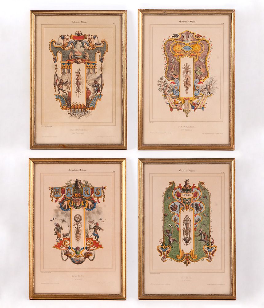 Set Of 13 French Lithograph Calendar Plates Set Of 13 French Lithograph Calendar Plates