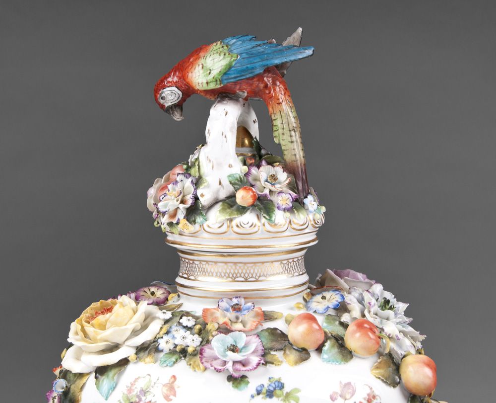 Late 19th C. Dresden Three Part Bolted Urn With Cover Late 19th C. Dresden Three Part Bolted Urn With Cover