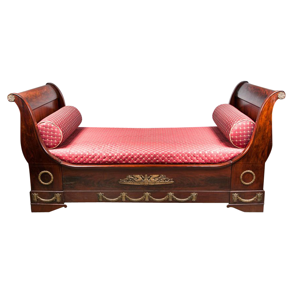 19th C. French Empire Mahogany Ormolu Mounted Sleigh Bed 19th C. French Empire Mahogany Ormolu Mounted Sleigh Bed