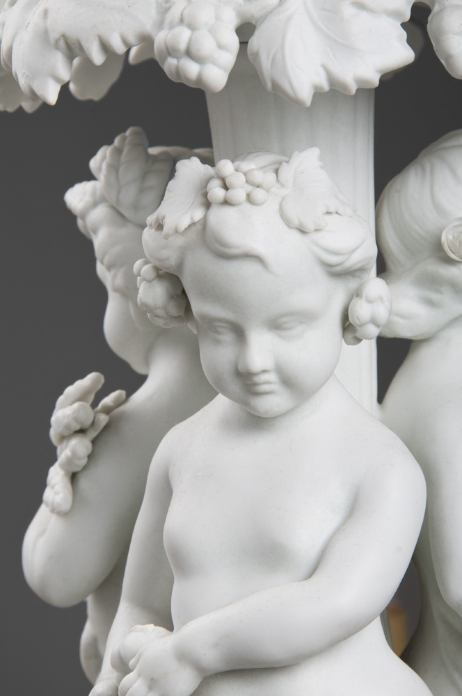 Mid 20th C. Italian Alabaster Chandelier With Biscuit Figural Column Mid 20th C. Italian Alabaster Chandelier With Biscuit Figural Column