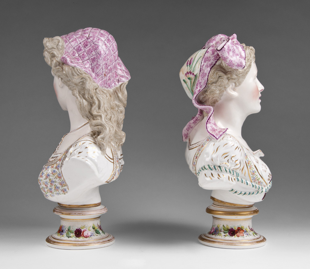 Pair of 19th C. Porcelain Continental Busts Pair of 19th C. Porcelain Continental Busts