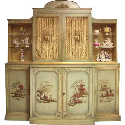 Painted Italian Japonaise Style China Cabinet or Cupboard Painted Italian Japonaise Style China Cabinet or Cupboard