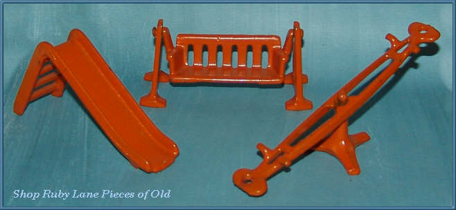 1920's Kilgore Cast Iron Doll House Furniture 3pc Play-Ground Set 1920's Kilgore Cast Iron Doll House Furniture 3pc Play-Ground Set