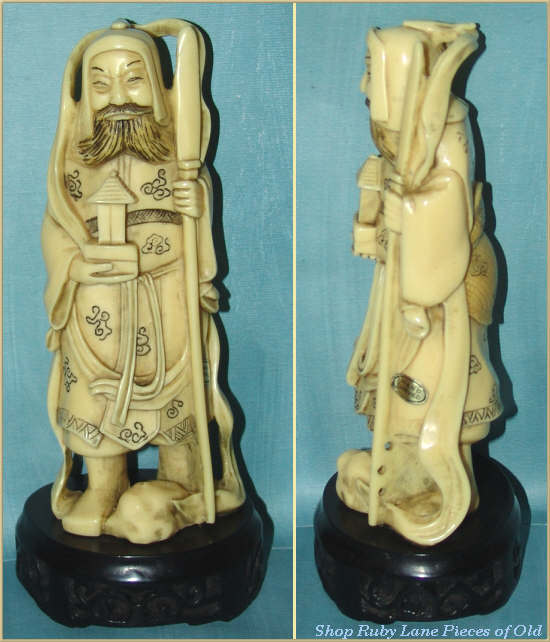 Japanese Faux Ivory Figurine Bishamon, God of War and Prosperity Japanese Faux Ivory Figurine Bishamon, God of War and Prosperity