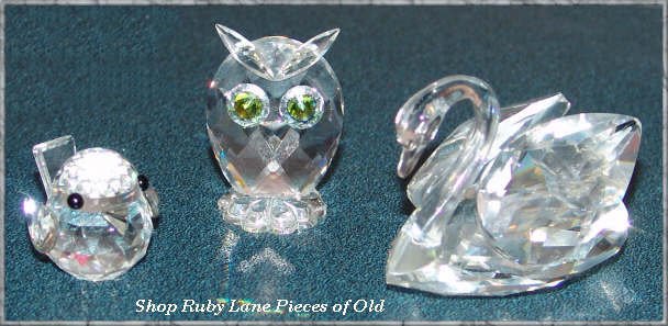 3 Swarovski Crystal Animal Figurines Swan, Owl and Bird 3 Swarovski Crystal Animal Figurines Swan, Owl and Bird