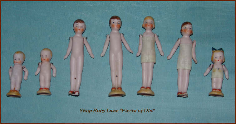 Set of 7 Miniature German Bisque Dolls 1920's Flapper Era Set of 7 Miniature German Bisque Dolls 1920's Flapper Era